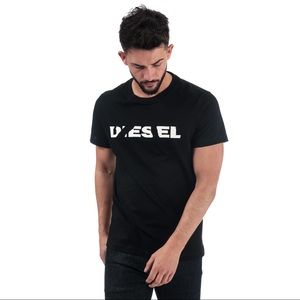 Diesel Midnight Black Tee Shirt Faded Out Logo Italian Muscle Fit NWT Diego Brok